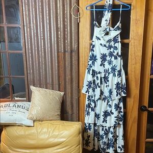 Stunning Fashion Nova Navy Blue and White Maxi, Size S